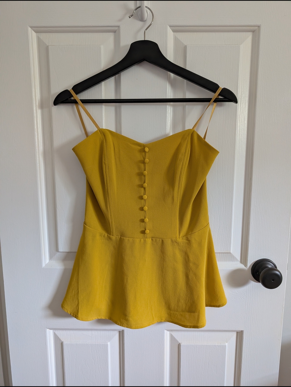 Monteau Los Angeles Women's Mustard Yellow Spaghetti Strap Peplum Top Medium